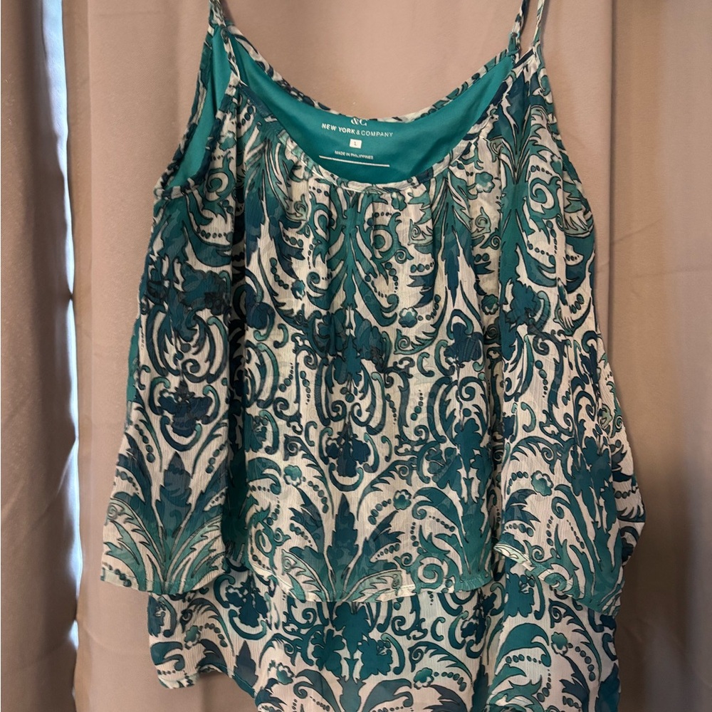New York & Company Teal and Cream Camisole